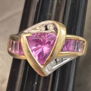 Vintage 10k Gold Ring With Diamonds and Pink Sapphires SIZE 7